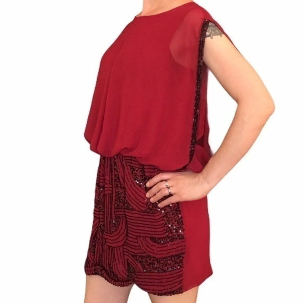 Romeo & Juliet Couture Beaded Red Blouson Dress